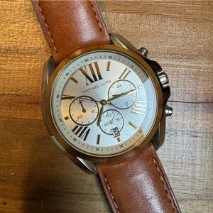 Michael Kors Brown Leather Chronograph Watch with Gold Accents